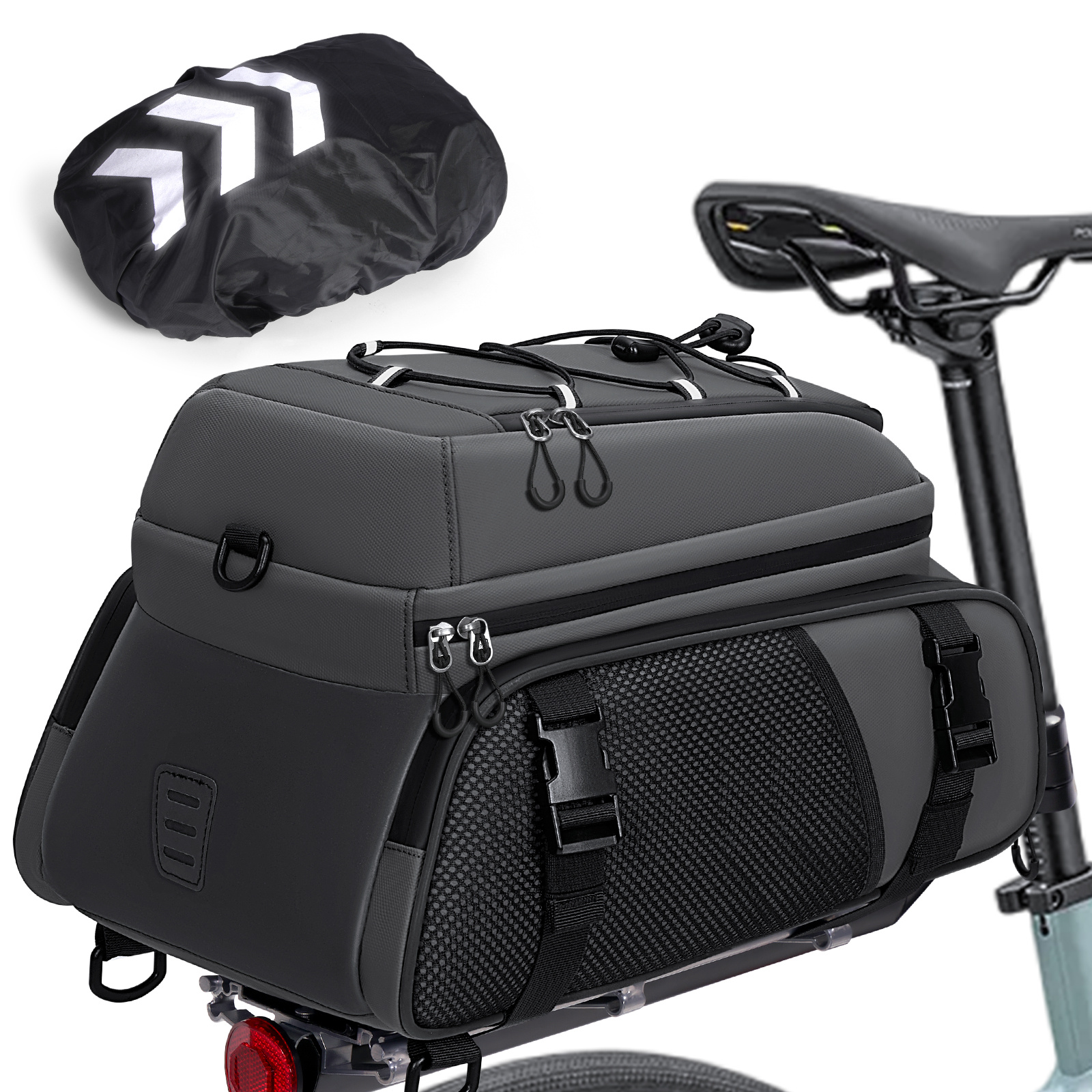 Image of Rainsmore 3-in-1 Bicycle Bags For Pannier Rack, 15l, Reflective Bicycle Pannier Rack Bag Rear, Black