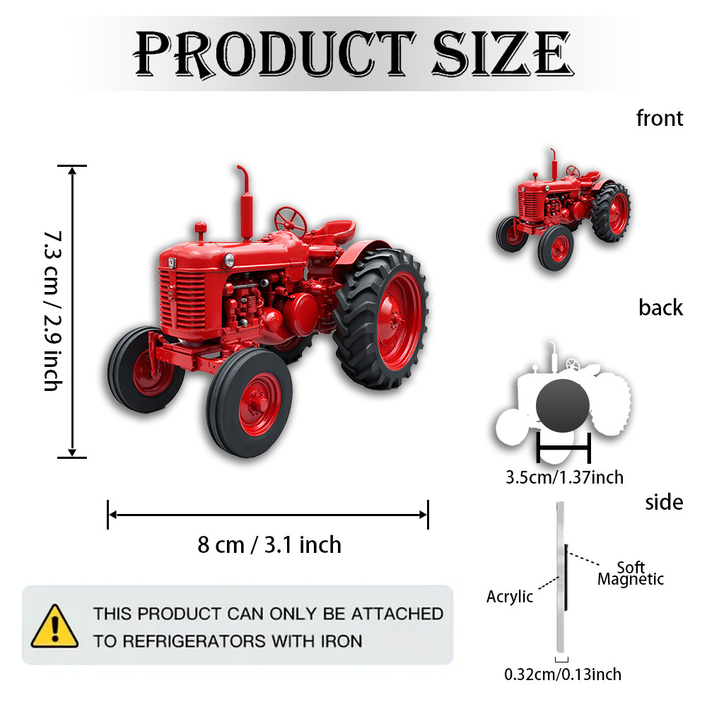 TEMU 1pc 2d Flat Acrylic And Rubber Soft Magnet, Vintage Tractor Magnet - Ultra-realistic Red Tractor With Black Tires And Exquisite Engine Details -