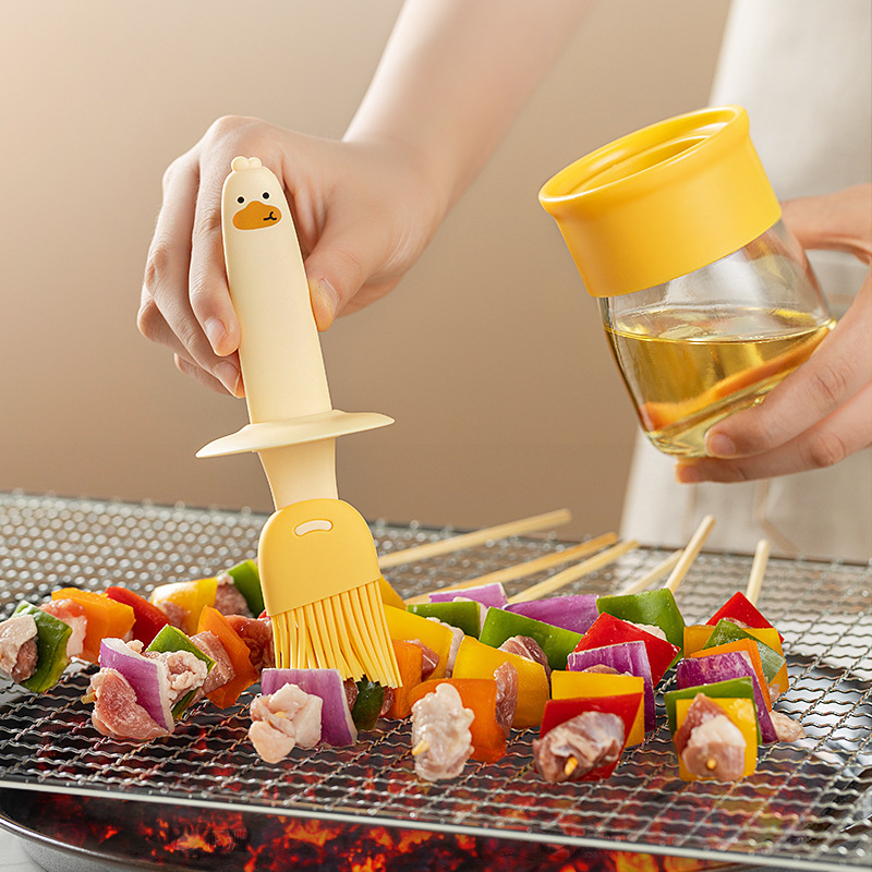 1pc 2pcs yellow and   oil brush oil pot silicone glass outdoor baking barbecue camping home kitchen high temperature resistant oil pot brush integrated oil pot Product details 1