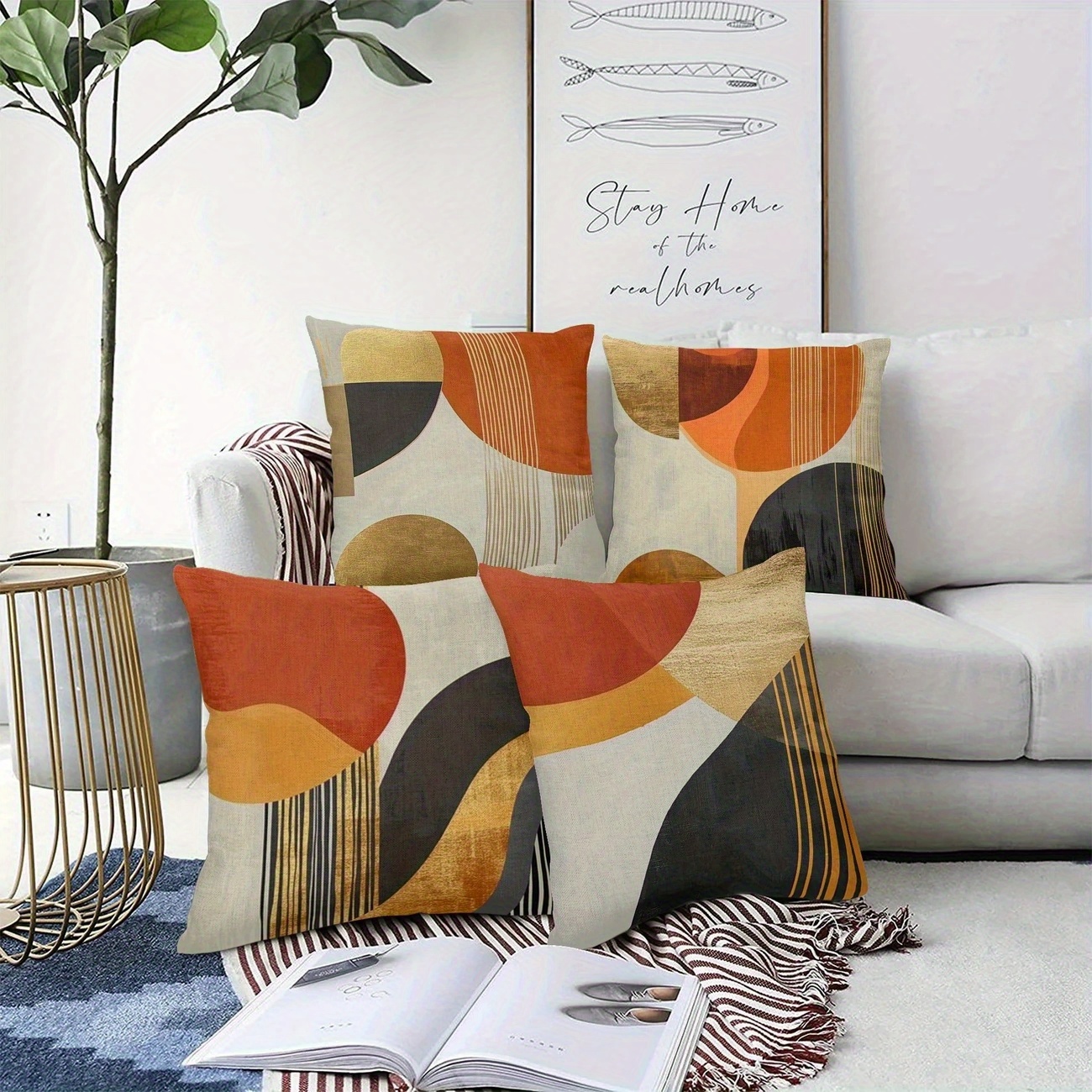 4pcs 2d flat   sided print non embroidered geometric pattern short plush pillowcases machine washable suitable for everyday valentines day mothers day   halloween thanksgiving christmas holiday decorations 2d flat Product details 6