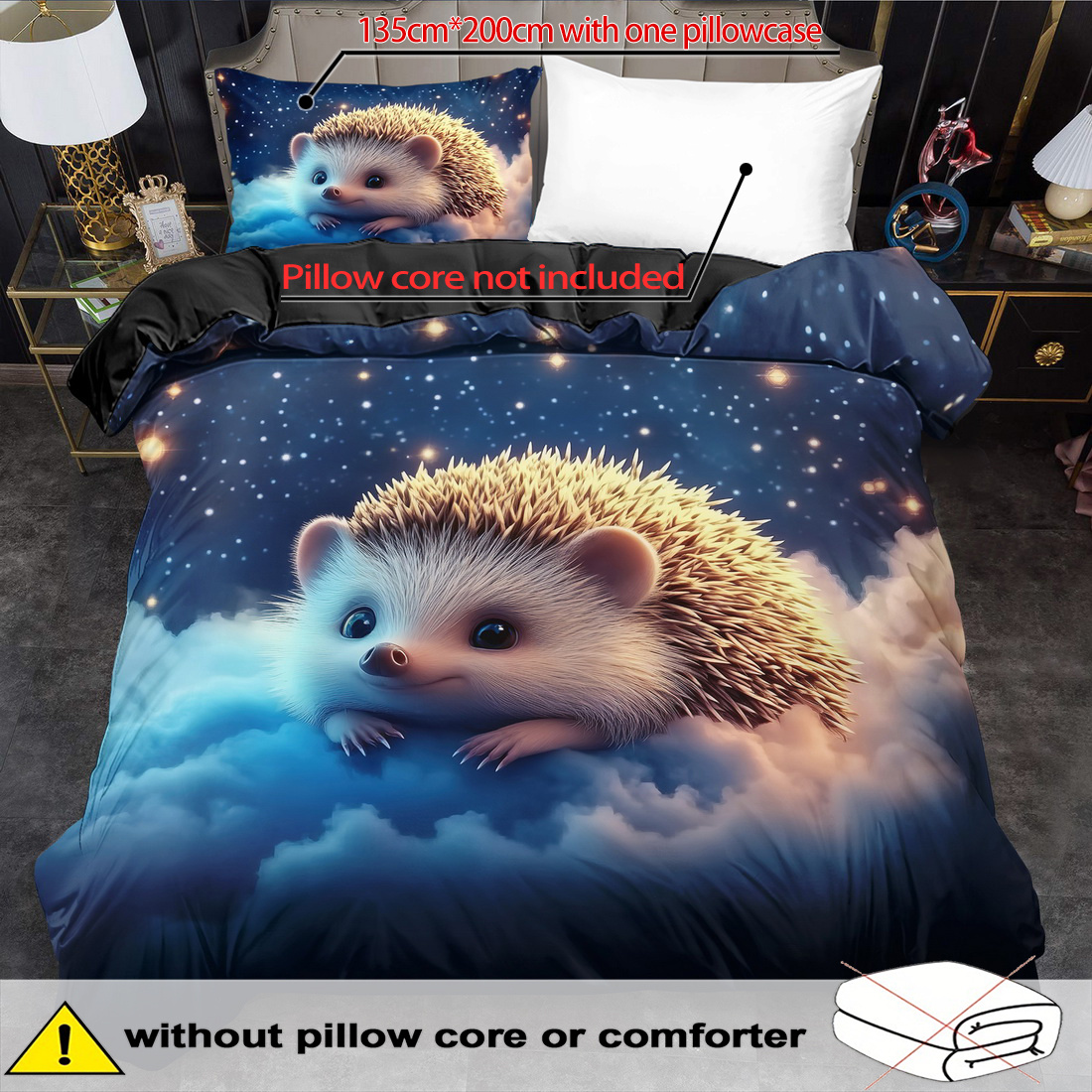 E-shop 2/3-teiliges Bettbezug-Set, Niedliches Cartoon-Tier Igel Druck Bettbezug-Set, King Bettwäsche-Set, Polyester Maschinenwaschbar,