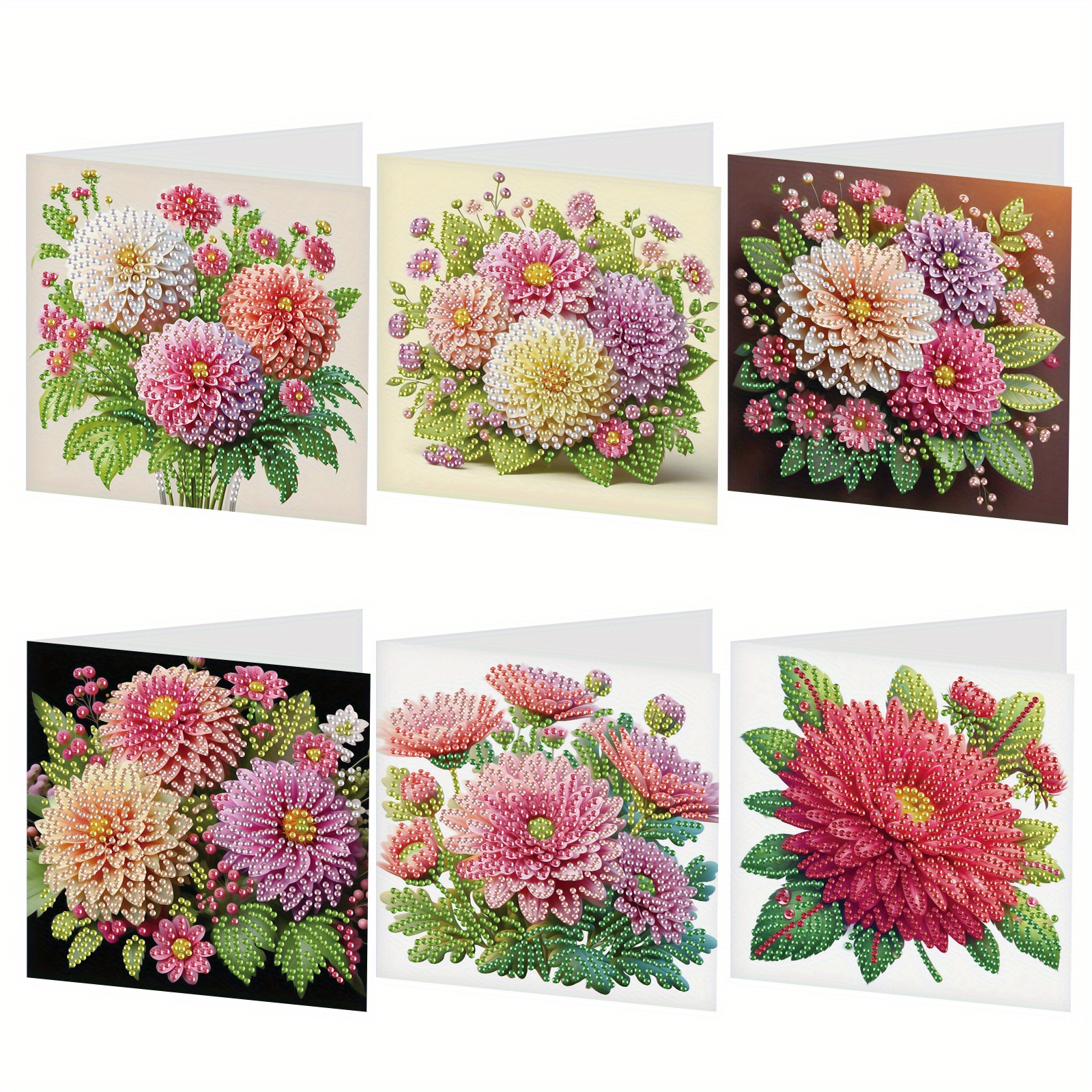 

6pcs Handcrafted Diamond Art Birthday Card Set - Vibrant Designs With Envelopes, Diy Flower Painting Greeting Cards, Family & Friends