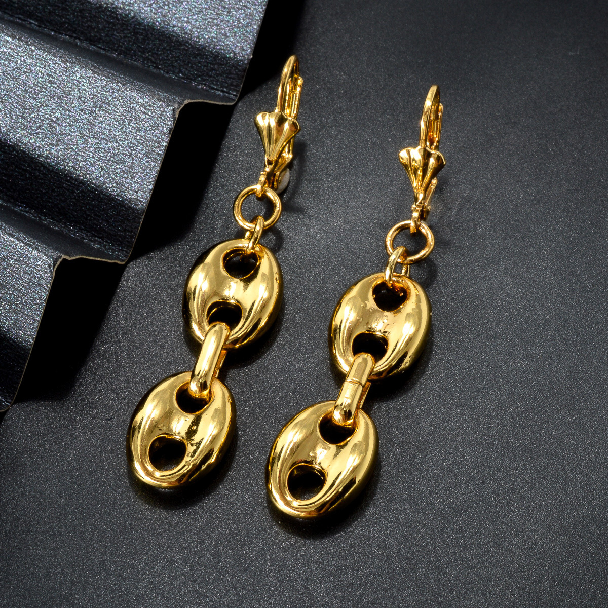 TEMU 1 Par de Pendientes Colgantes de de Acero Inoxidable Chapado en Oro de 18K, Pendientes Gruesos de Guisante de Café, Joyería Y2K Antidesgaste