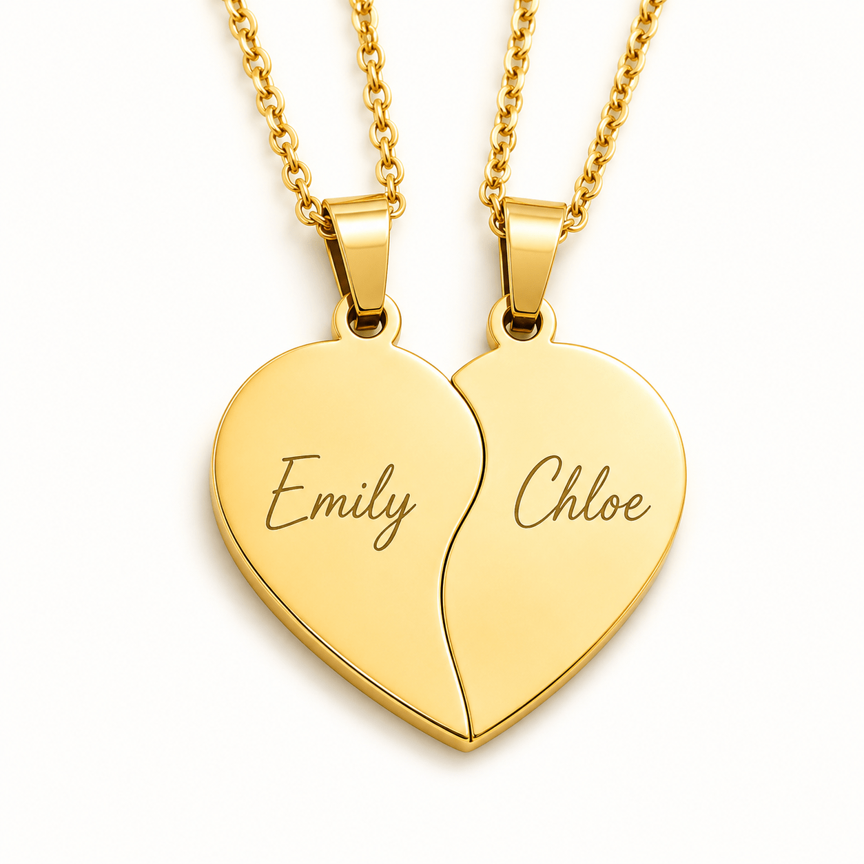 TEMU 2pcs/set Name Customized 2 Halves Heart Peach Heart Necklace Stainless Steel Material Can Engrave Family, , Couple Names Two-piece Necklace