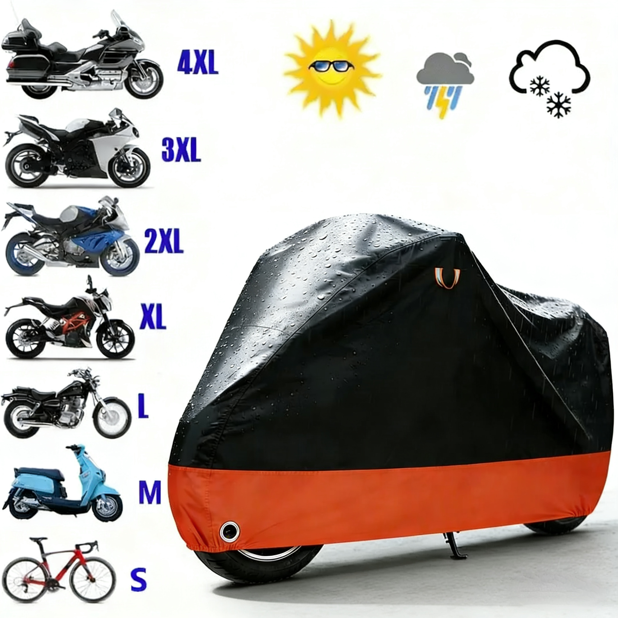 TEMU Motorcycle And Scooter Cover - Heavy-duty 500d Reflective Uv-resistant Motorcycle Garage, Protection, Tear-resistant And Sunscreen - ,