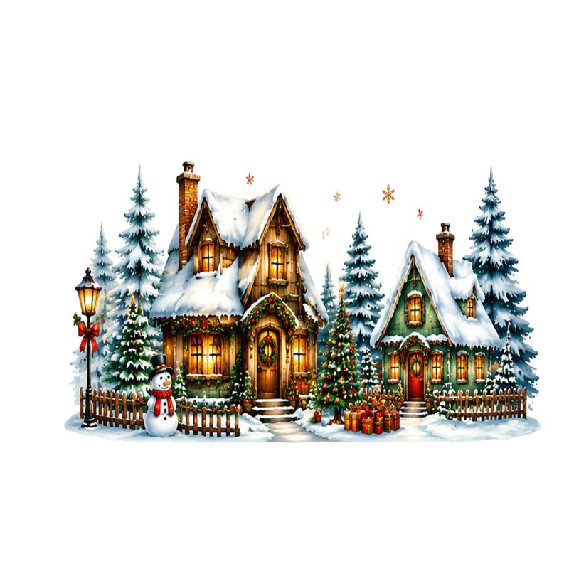 TEMU 2d Flat, 1pc 2d Flat Pattern, Christmas Window Cling Electrostatic Sticker, Window Decal, Glass Decal, Window Applique, Winter Snow Scene Wooden