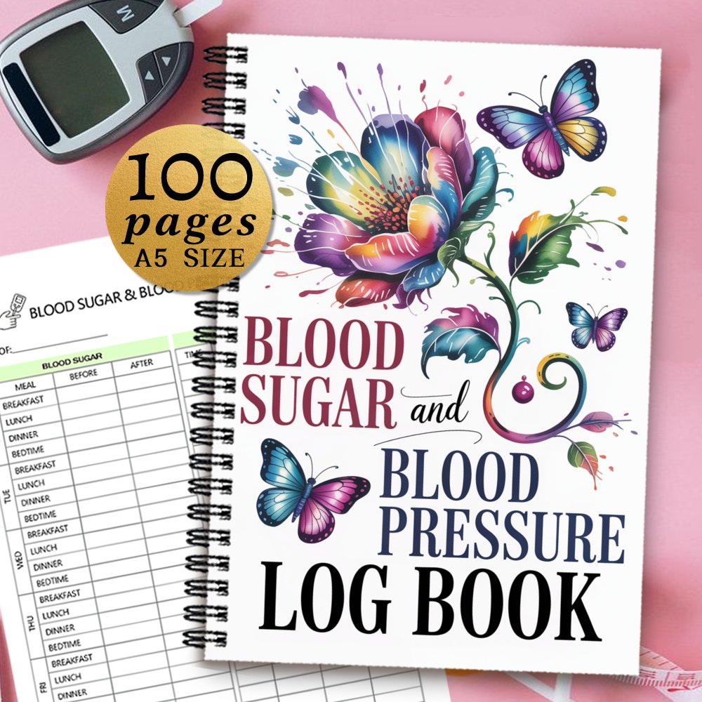 TEMU 1pc 14.5x21cm Blood Sugar Log Book - Daily Recording And Tracking Of & Blood Pressure Levels, Compact For Diabetes Monitoring Vibrant Floral &