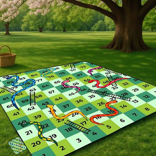 1pc outdoor camping snakes and ladders game board picnic mat suitable for patio rv camping machine washable carpet indoor outdoor mat for picnics camping outdoor travel decor picnic blanket