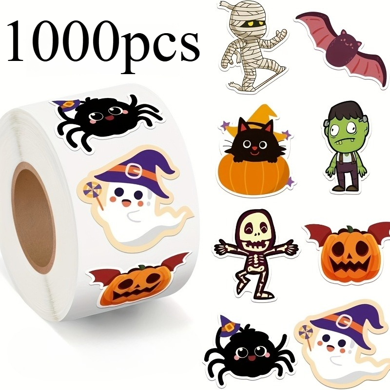 TEMU 1000 Sheets/1 Roll Special Shape Halloween Cartoon Graffiti Stickers 1 Inch Irregular Patterns 8 Designs Of Cartoon Patterns Office Stickers
