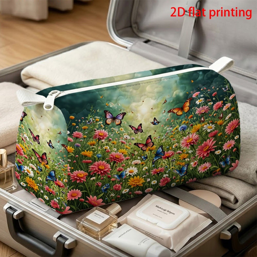1pc large quilted makeup bag with     zipper closure suitable for student dorms travel friendly cosmetic durable polyester suitable for   storage portable pouch for daily use multifunctional gift for