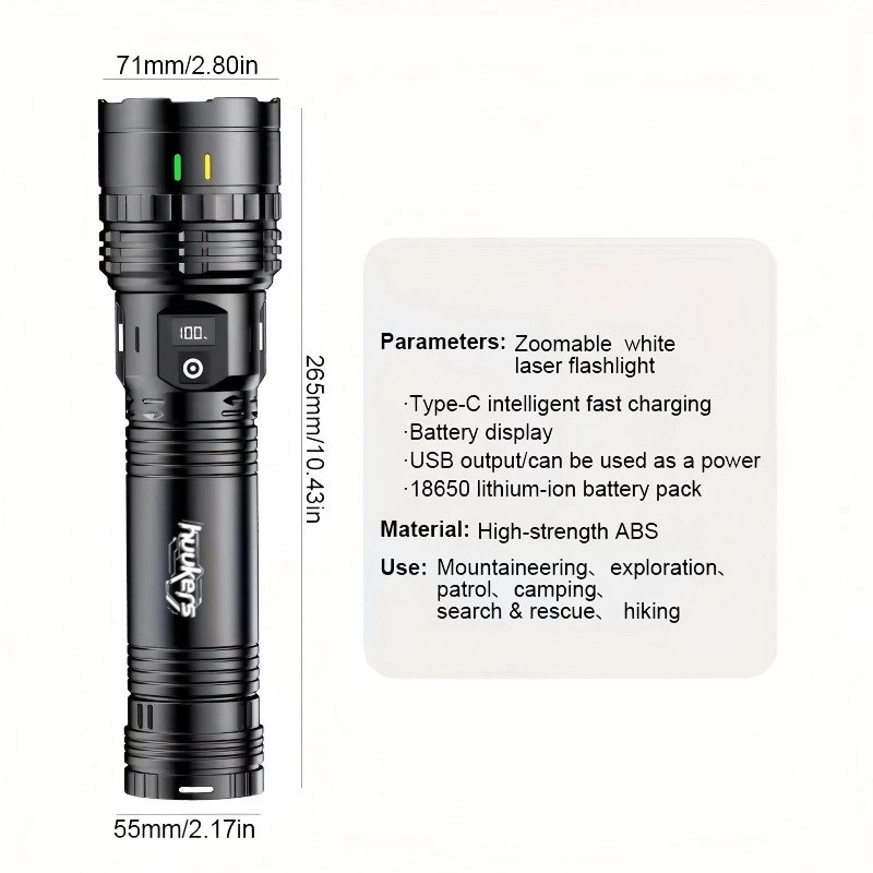 3000 High Lumens LED Rechargeable Flashlight with Zoomable Focus