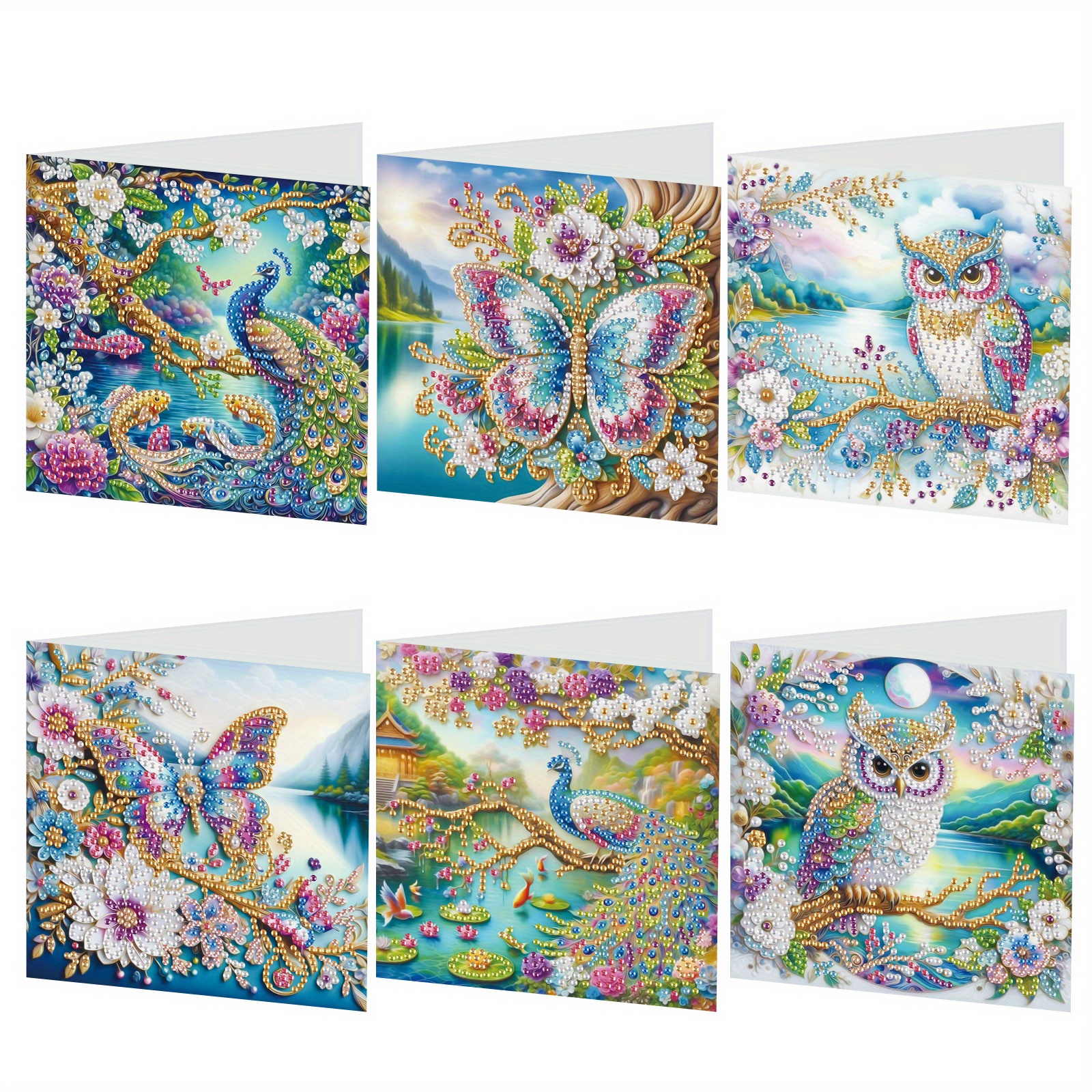 

6-pack Diamond Painting Greeting Card Kits, Animal And Floral , Diy Handmade Craft Cards With Envelopes, Featuring , , Butterflies - Artistic Birthday Postcards Set With Tools And Accessories