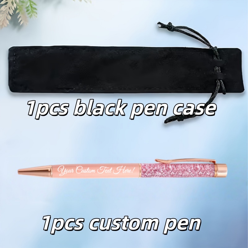 TEMU Custom 2pcs Set (1pc Custom Pen And 1pc Custom Pencil Case) Liquid Flow Ballpoint Pen - Personalized Engraved Rose Golden Shimmering Pen -