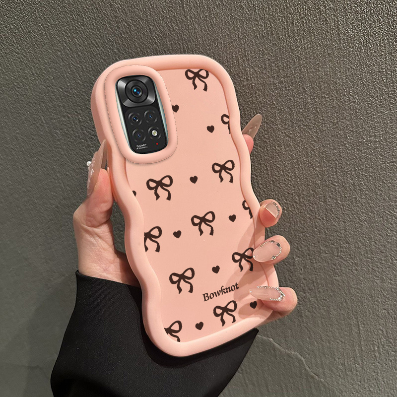 TEMU Phone Case - Suitable For Xiaomi Redmi Note10/ Max/ /note11/11t/11pro 4g 5g Wavy Shape Shockproof Anti-slip Luxurious Bowknot Pattern Soft Tpu