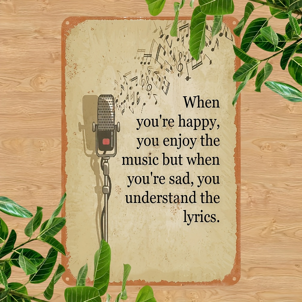 TEMU Decorative Signs & Plaques1pc Retro "happiness And Sadness Lyrics" Metal Wall Art Sign, 8x12 Inches, Aluminum, Waterproof And Dustproof,