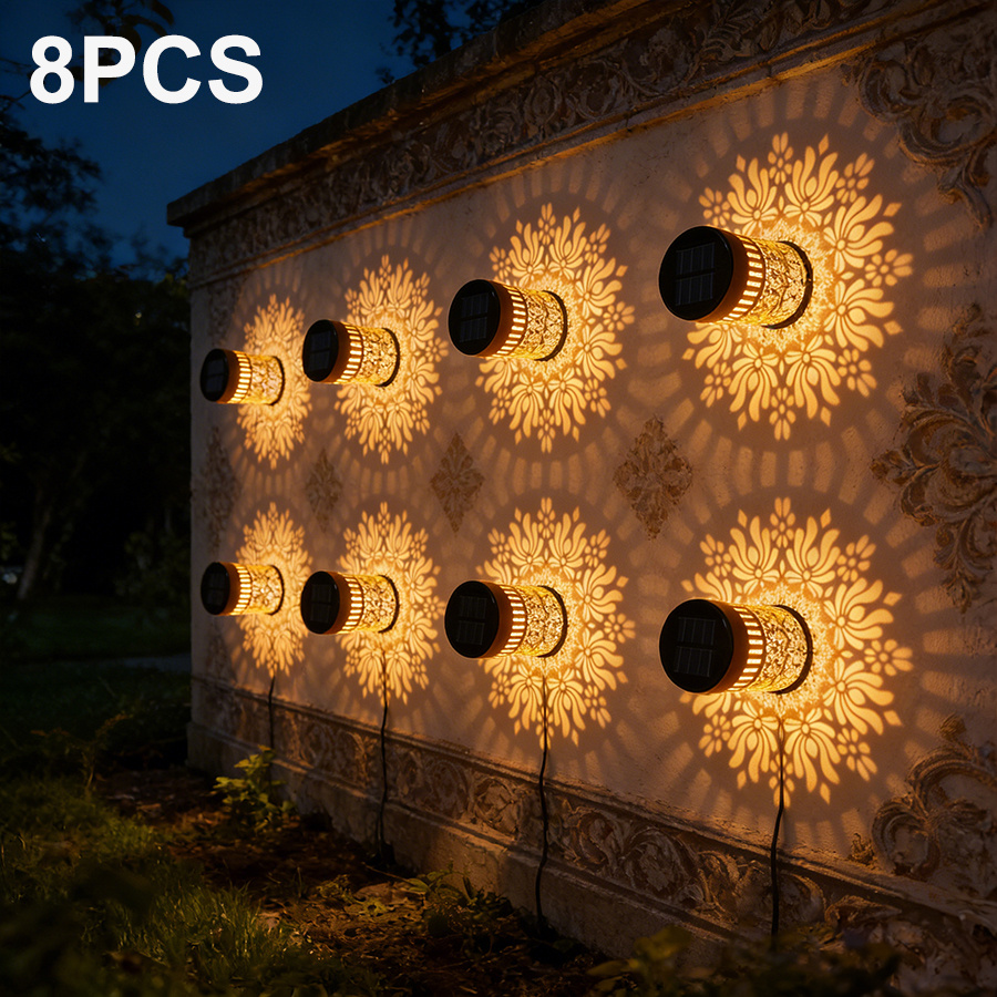 8pcs Rose Projection Light, Solar-energy Ip65 Lawn Light, Solar Landscape Garden Lawn Step Floor Statue Lamp, For Yard, Path, Party, Wedding, Room, Easter Decoration