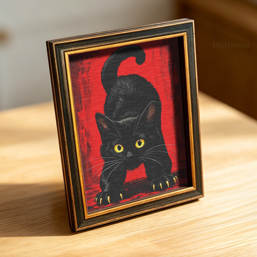 TEMU Cat Fridge Magnet, Mini, Cute Wooden Mini Painting, Black Cat With Shiny Yellow Eyes, Refrigerator Door Decoration, Gift, Gift, Wooden Fridge