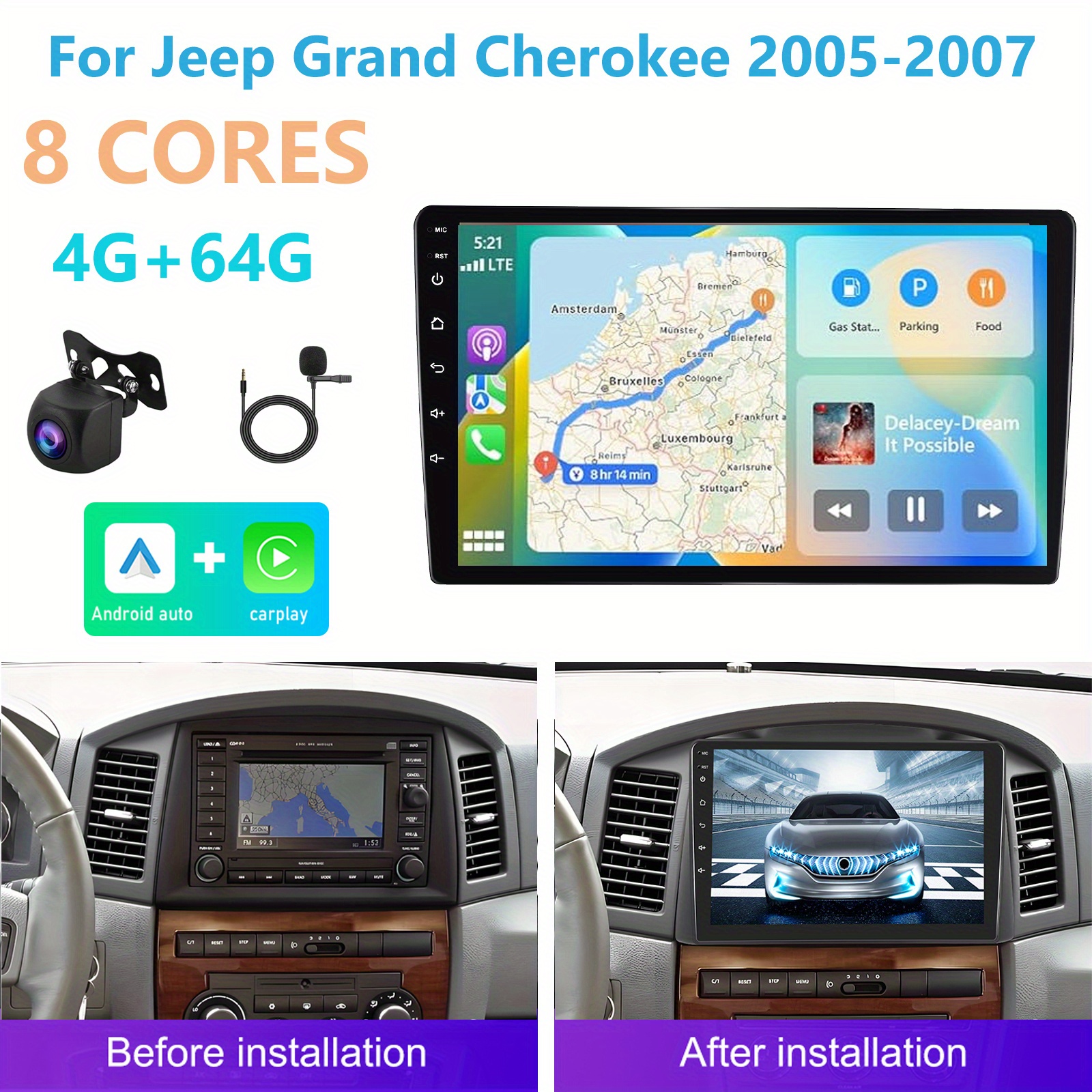 Image of 4g+64g Carplay For Grand 2005-2007, Car .1 Inch 8 Cores Touch Screen Auto Gps Navigation Dsp B/ T Fm Wifi Backup Camera Mic, Car Dvd Player