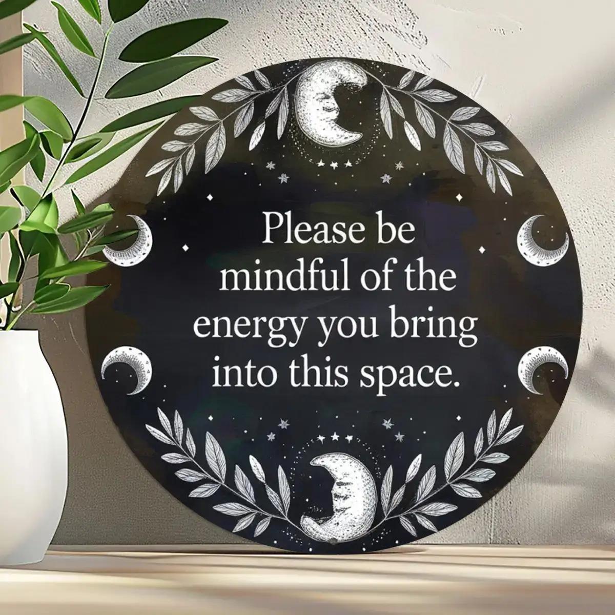 TEMU 2d Flat, 1pc Celestial Wall Plaque With Please You Quote - 8 Inch Round Iron Metal Sign For, Dorm, Office Decor - Reusable Black & Golden/grey Boho Chakra Board, ( No), 2d Flat