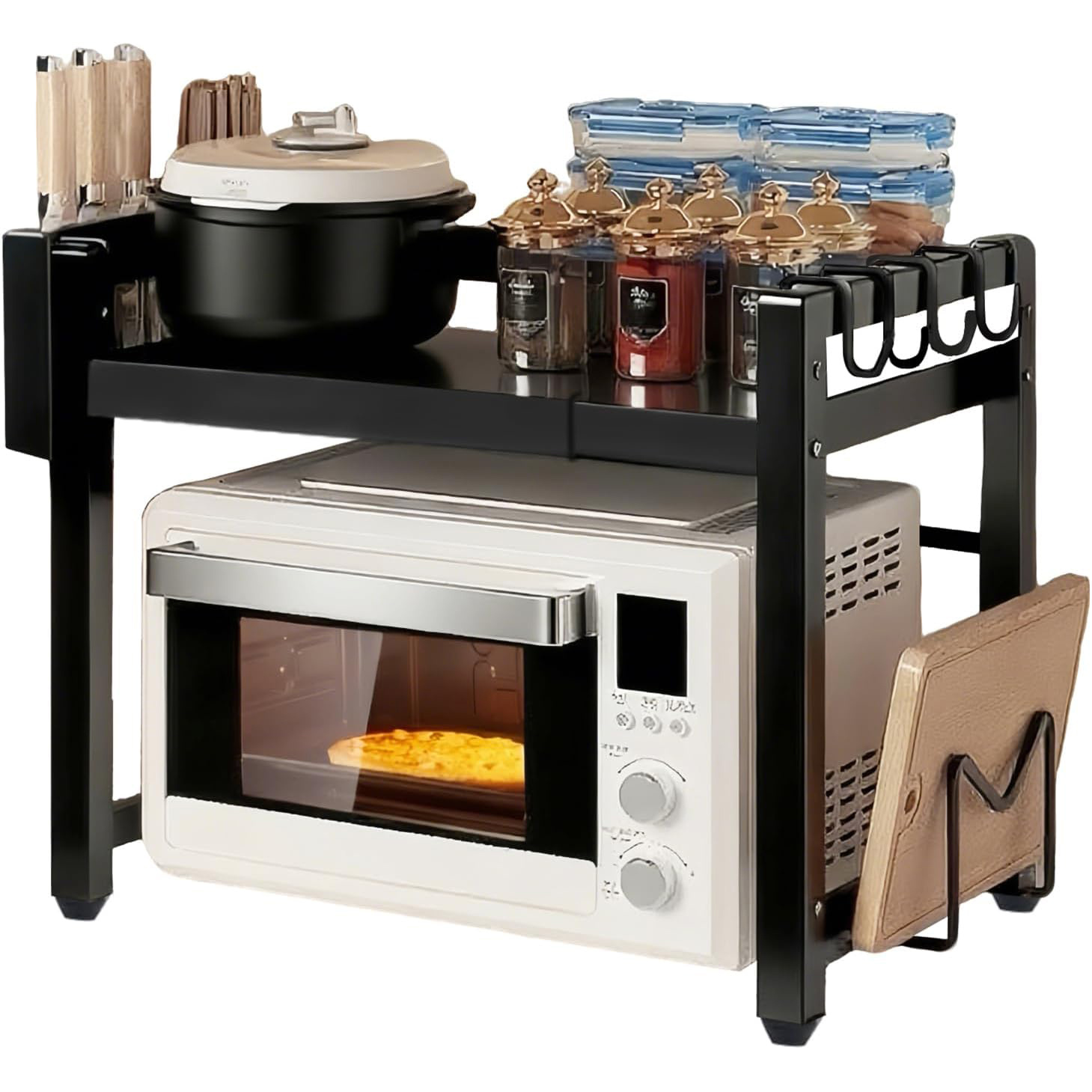 TEMU 1pc Adjustable Carbon Steel Kitchen Storage Rack - Multi- Purpose Microwave Oven Cooker Pot Holder, Space- Saving Countertop Organizer With