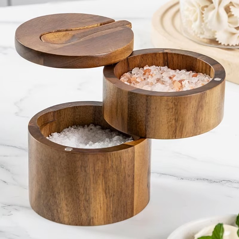 TEMU 1pc Couvercle Rotatif à Basculer Boîte à Sel Cuillère à Sel Ménager Pot à Assaisonnement Pot de Rangement Circulaire de Poivre Épices Rangement
