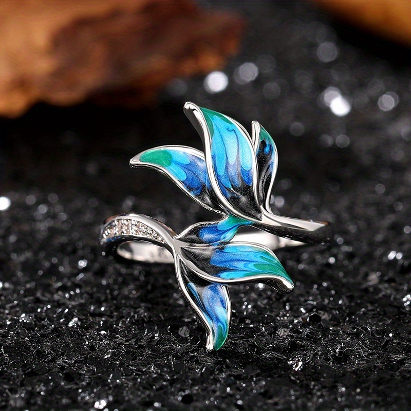 Women's Elegant Enamel Mermaid Tail Ring with Zirconia