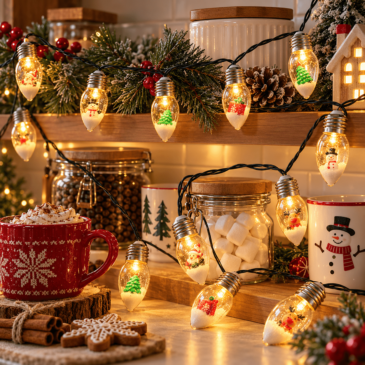 TEMU 1 Set de guirlande lumineuse de Noël 20LED/10LED de boule de souhaits, 8 d'éclairage réglables, guirlande lumineuse scolaire sur le thème de ,