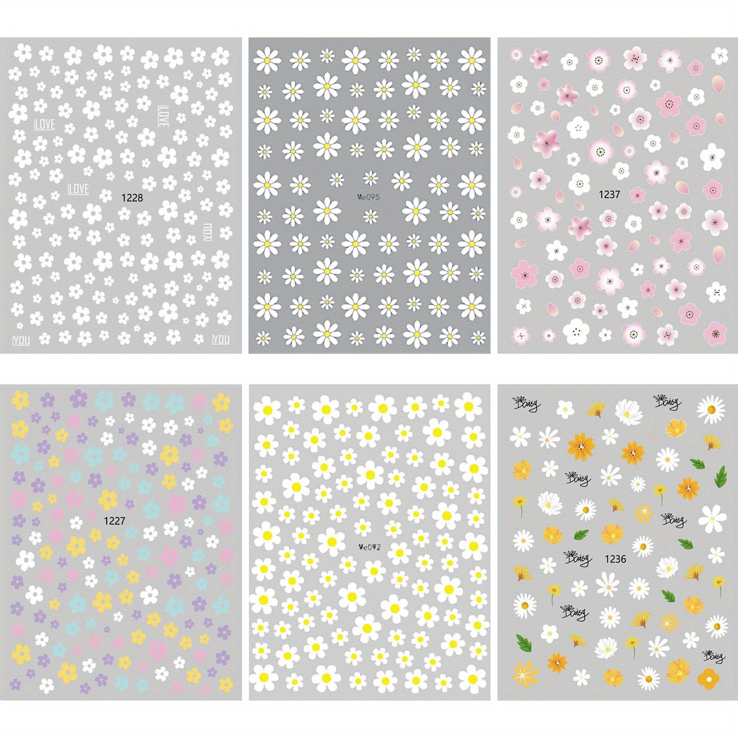 Image of Set Of 6 Floral Nail Art Stickers Featuring Cute Pink And White Daisies, Perfect For Spring And Summer . 3d Self-adhesive Decals Are Ideal Additions For Women And Looking To Enhance Their Nail Designs