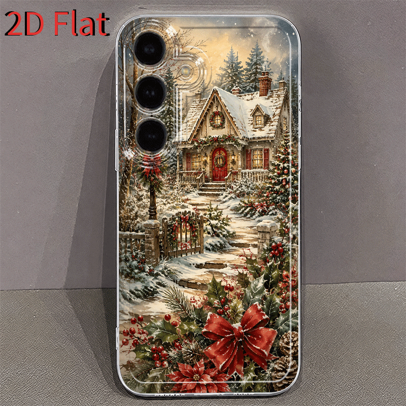 TEMU Phone Case: 2d Flat Winter Wooden Cabin Snow Scene Phone Case, Suitable For Galaxy A03s A05s A06 A07 A13 A14 A15 A16 A17 A22 A23 A24 A25 A26 A32