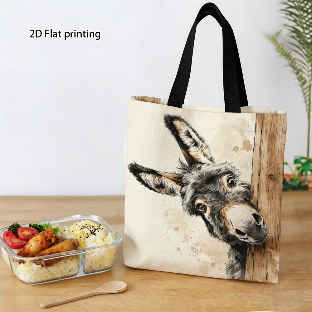 TEMU 1pc [tote Bag] 2d Flat Effect, Retro Sketch Style Cute Tote Bag, Large Capacity Casual, Suitable For School/shopping/daily /exhibition, Literary