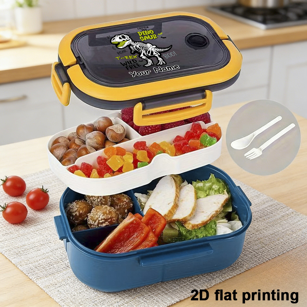 TEMU 1pc Customizable Lunch Box Bento Box, Dinosaur Themed Cartoon Printed Lunch Box, Perfect For Back To School And Camping