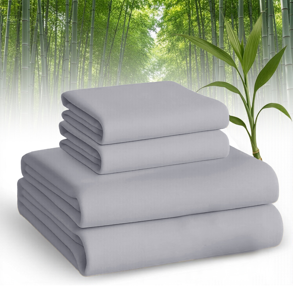 Set of Breathable Bamboo Bed Sheets Including Fitted Sheet And Pillowcases, Suitable for Children And Available in Queen And Twin Sizes. These Cooling Sheets Have Deep Pockets for Hot Sleepers And Make Excellent Gifts