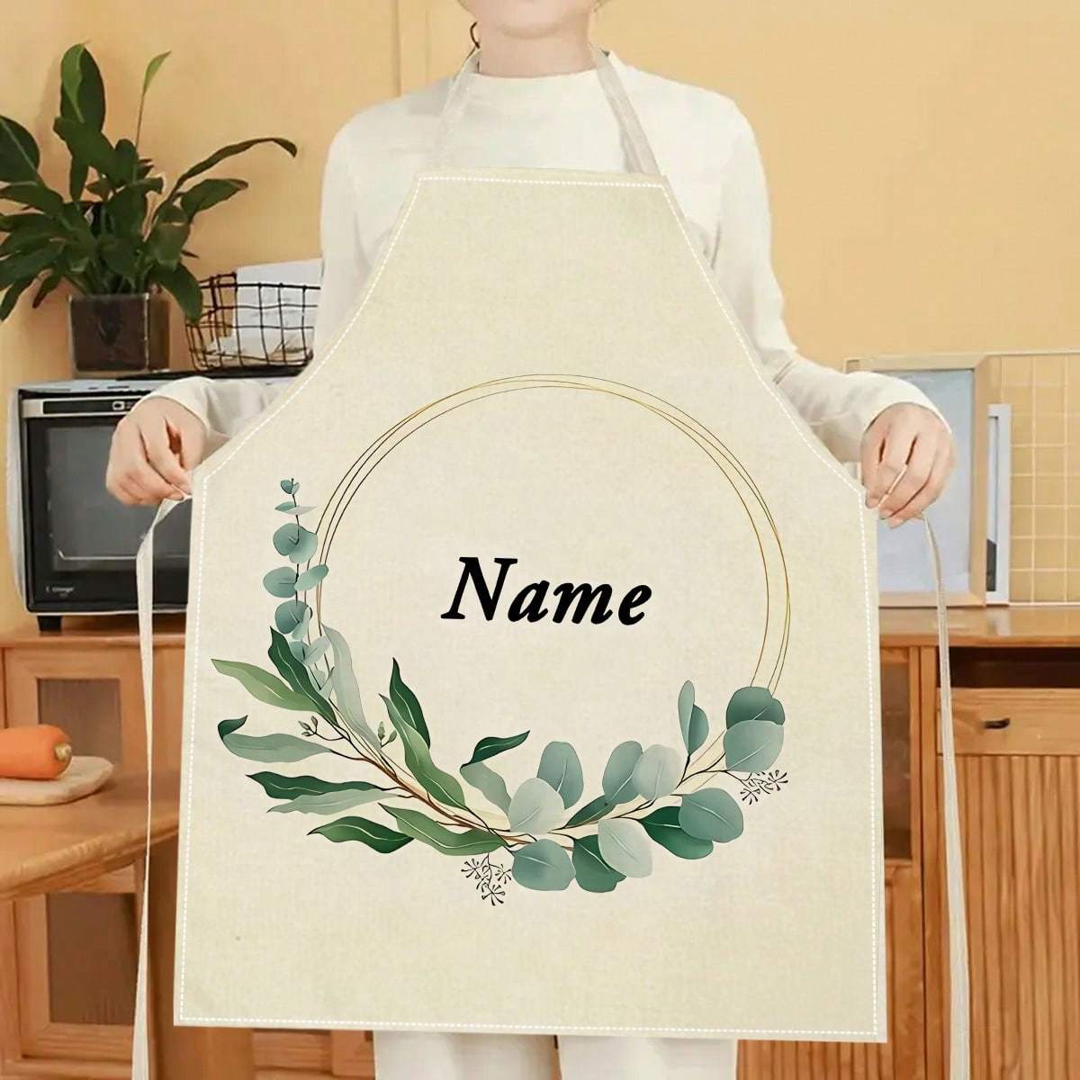 TEMU 1 delantal de lino con 3D de flores redondas y personalizado, estampado 2D, para cocinar en casa, ropa de cocina y entusiastas de la cocina