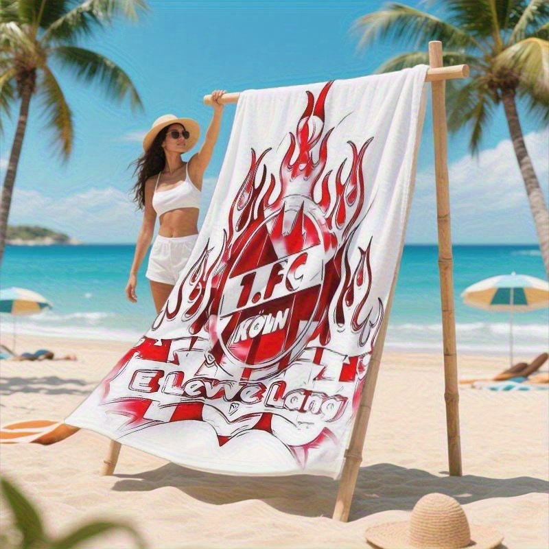 TEMU 1 Cologne Strandtuch - Weich, Leicht, Hohe Saugfähigkeit, Rot mit Kühnem "Cologne" Design, für Strand, Schwimmen, Camping & Outdoor-Abenteuer,