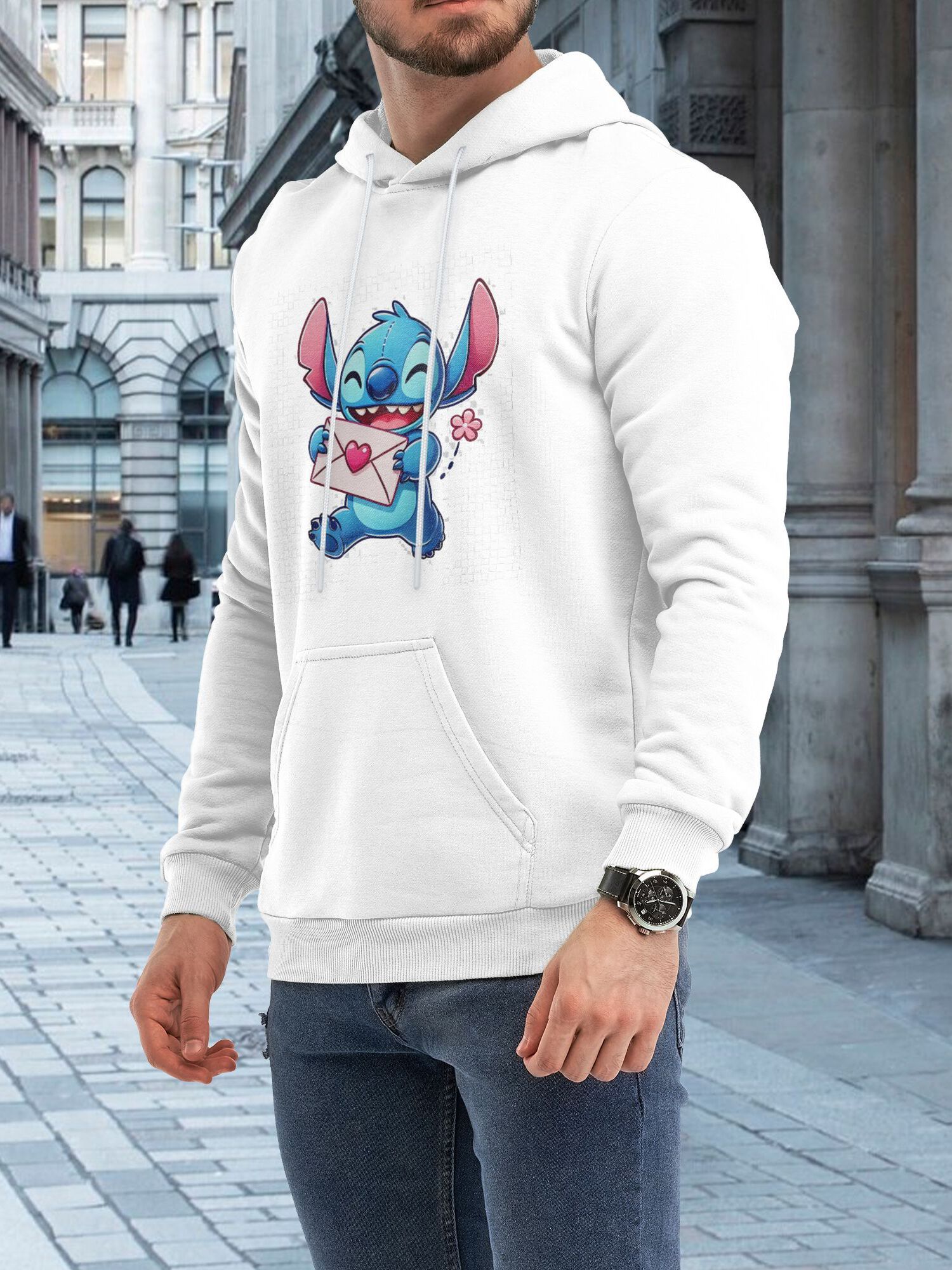 Printed Sweatshirt White Hoodie Men's Under 500 BarbedRose