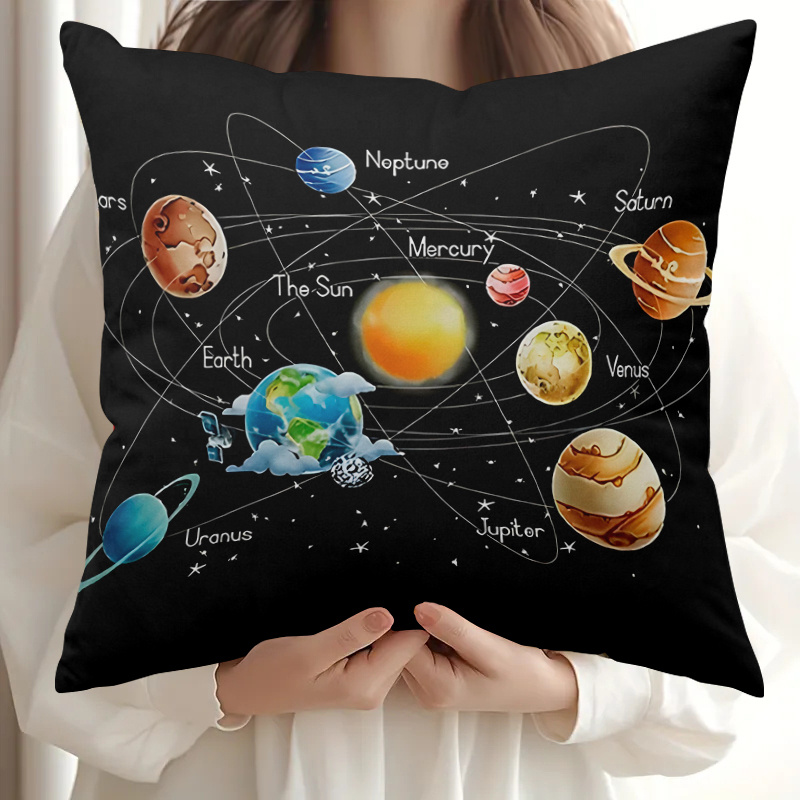 TEMU 1pc Pillowcase, Solar System Cushion Cover, Soft Comfortable Polyester Short Plush Fabric, Single-sided Print, Options: 18x18 Inches 16x16