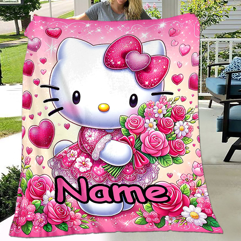 

Custom Sanrio Hellokitty Rose Printed Sofa Blanket - Personalized Name, Soft Flannel, Warm And Cozy For All , Ideal Christmas Gift For , Christmas Decor