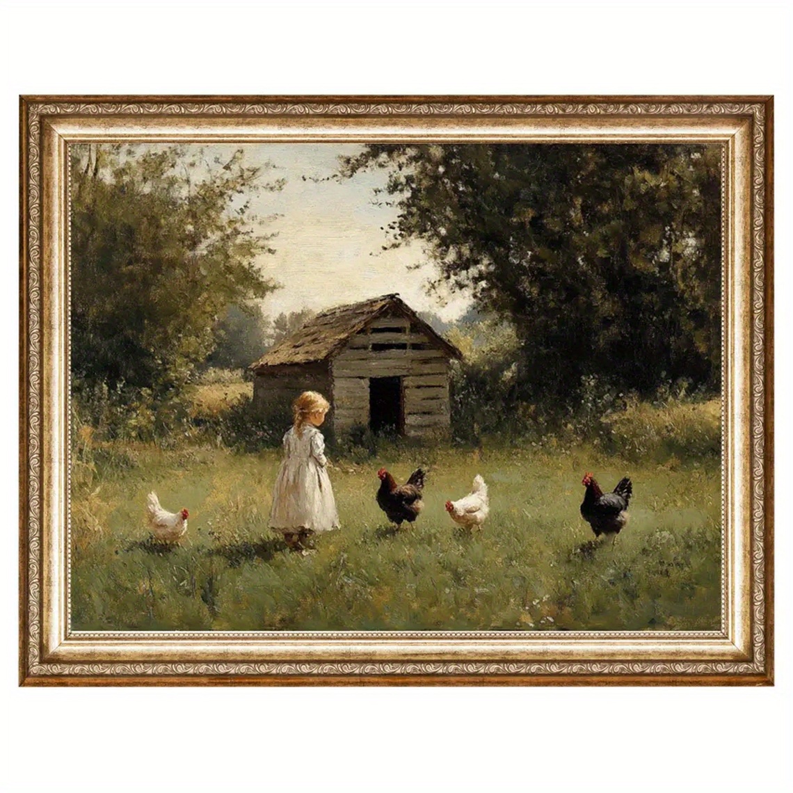 E-shop 1 Stück Leinwand Kunst Druck - kleine Mädchen und Hühnchen Landschaft, Rahmenlose Wanddekoration für Wohnzimmer, Schlafzimmer, Küche, Büro -