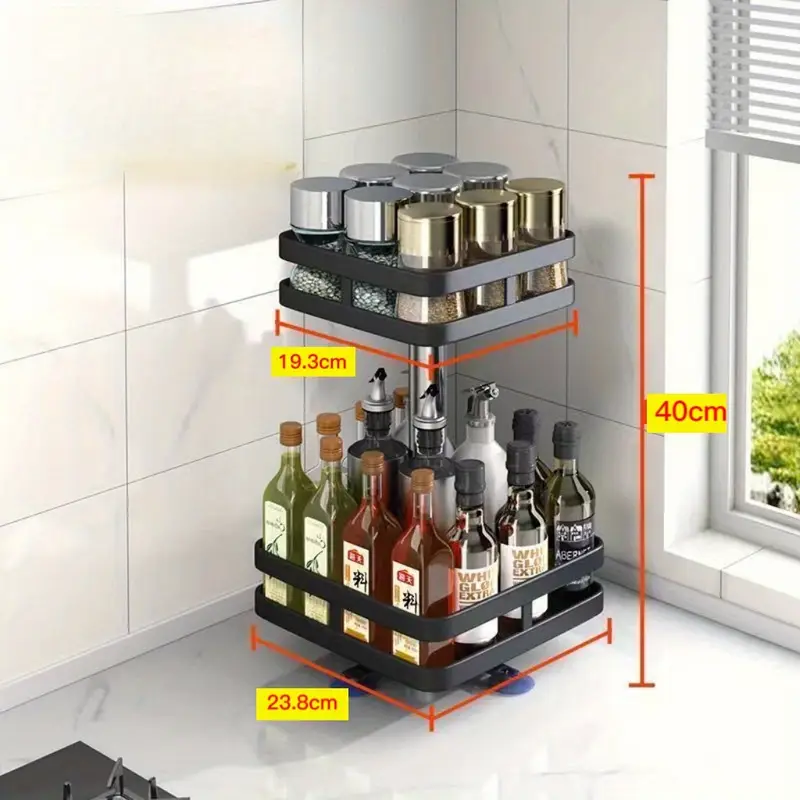 360 degree rotating kitchen organizer durable stainless steel spice seasoning rack with layered shelves for oils salts vinegar Product details 1