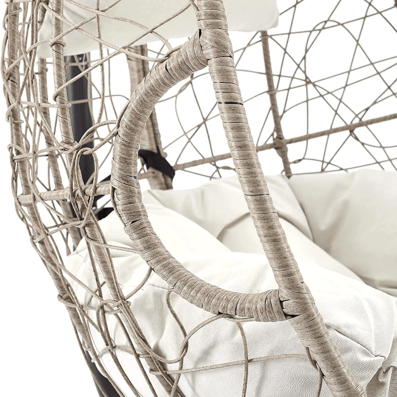 patio wicker swing egg chair rattan teardrop hanging lounge chair with steel stand plush cushions armrests weather resistant indoor outdoor use for porch   room easy assembly   seating rattan texture