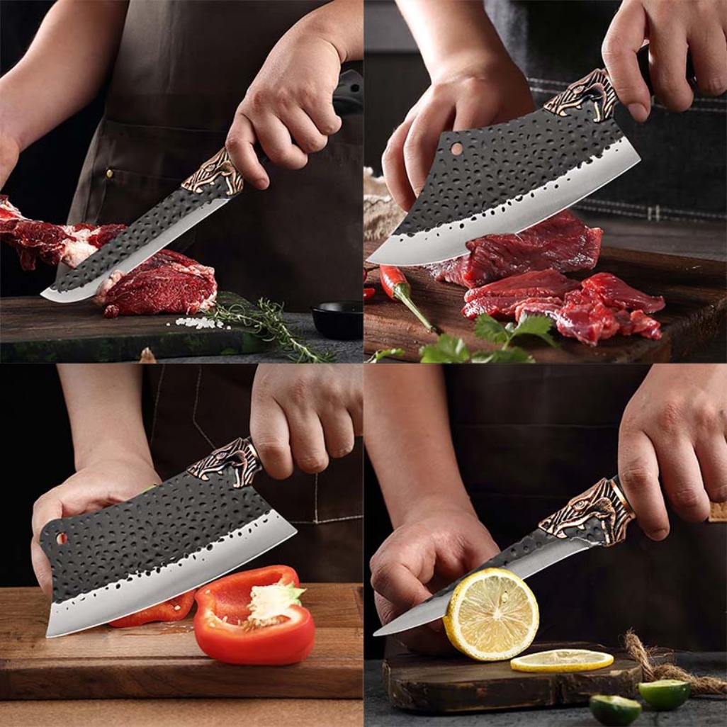 8pcs Stainless Steel Handmade Forged Chef Knife Professional Kitchen Multipurpose Knife Utility Knife Boning Knife Fish Knife Unique Knives Cutting Knife Vegetable Chopper for Kitchen Convenience Gifts for Men