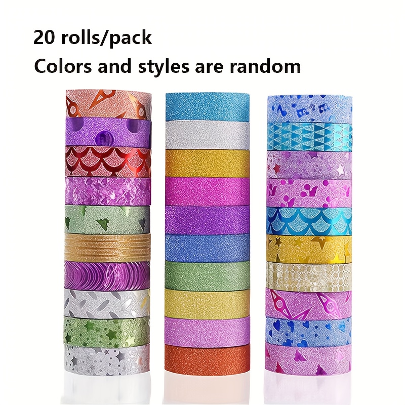 TEMU 20 Rolls, Random Patterns - Pastel Glitter Washi Tape With Heart, Star, Music Note, And Fish Scale Patterns - Shiny Decorative Adhesive Paper,