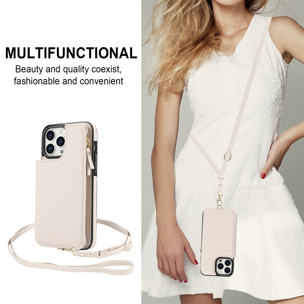 Wallet Case for iPhone 16/ 15/ 14/ 13/ 12/ 11 Pro Max 16 Plus/ 15 Plus/ 14 Plus/ 13 Mini/ 12 Mini/ 7/ 8/ SE 2020/ SE 2022 with Card Slot Holder, Magnetic Flip Folio Purse Case, Zipper Handbag with Detachable Lanyard Strap