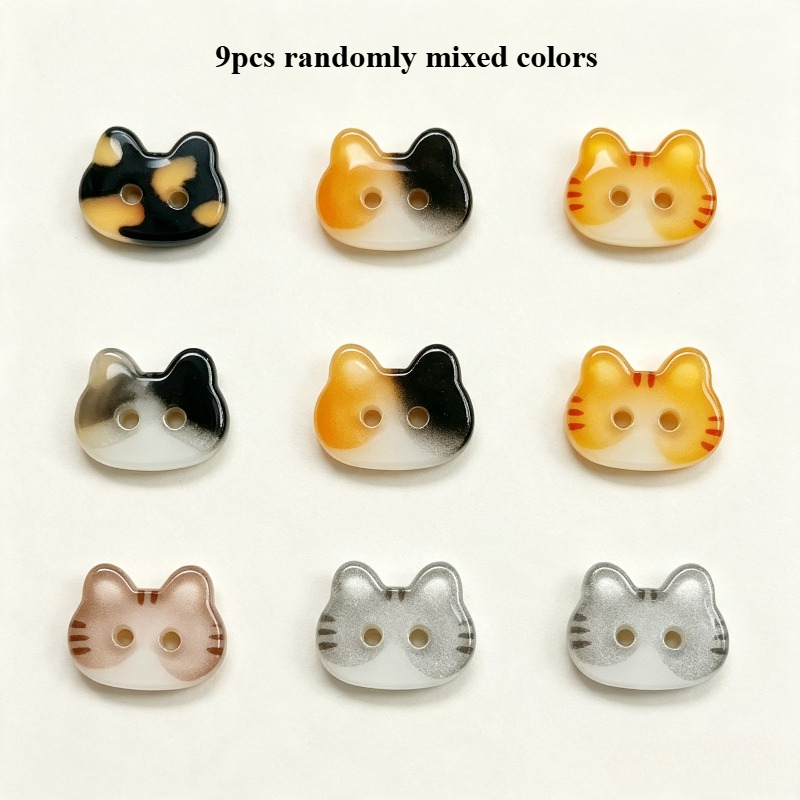 TEMU 9pcs Random Colors Mixed Cute Color-block Leopard Print Cat Head Irregular Buttons, Creative Irregular Shaped Hand Sewing Supplies, Suitable For