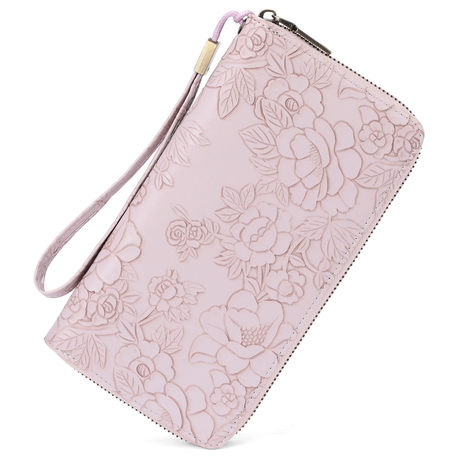 Image of Floral Vegan Faux Leather Wristlet Wallet, Rfid Blocking Clutch With 16 Card Slots And Zipper Pocket, Large Capacity Purse