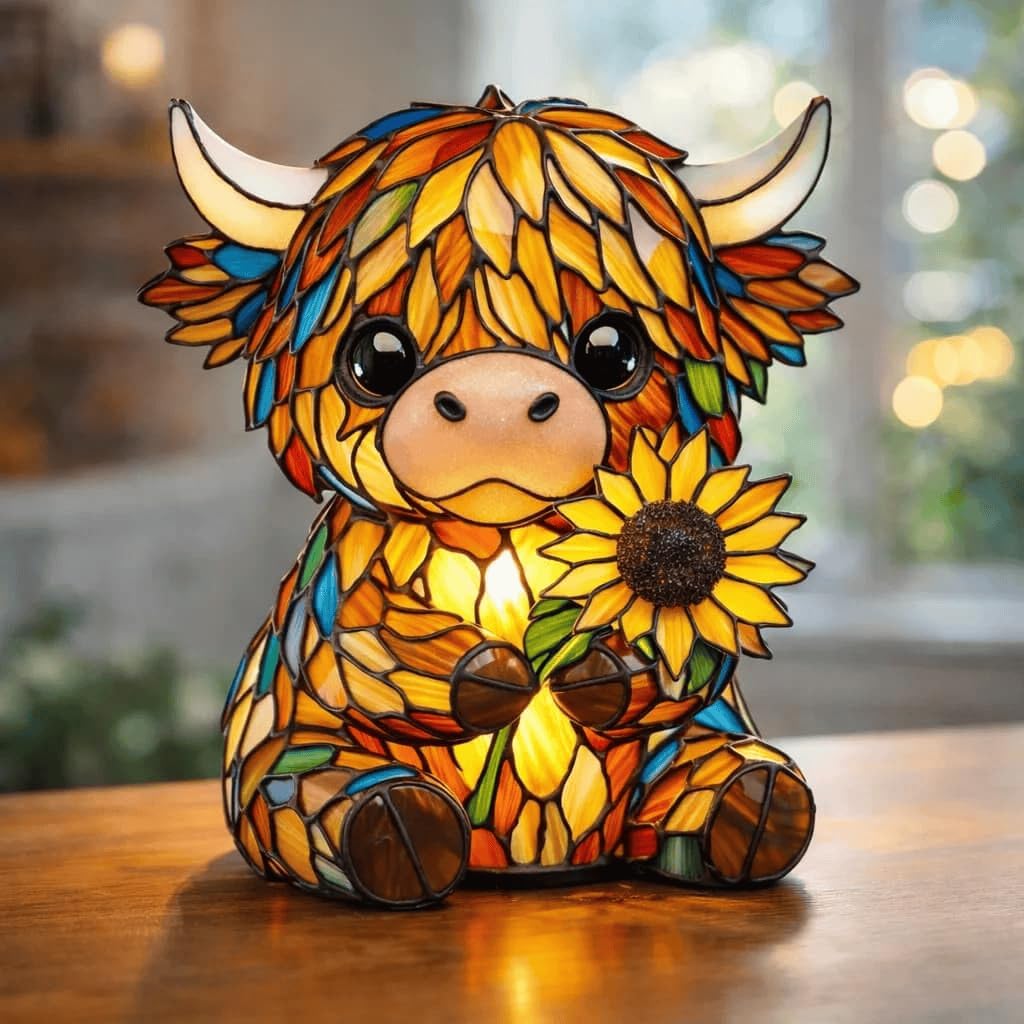 TEMU Handcrafted Stained Highland & - Night Light Suitable For Home Office Bedside Desk Decor, Resin Table Lamp With, Suitable For Rooms, Included,