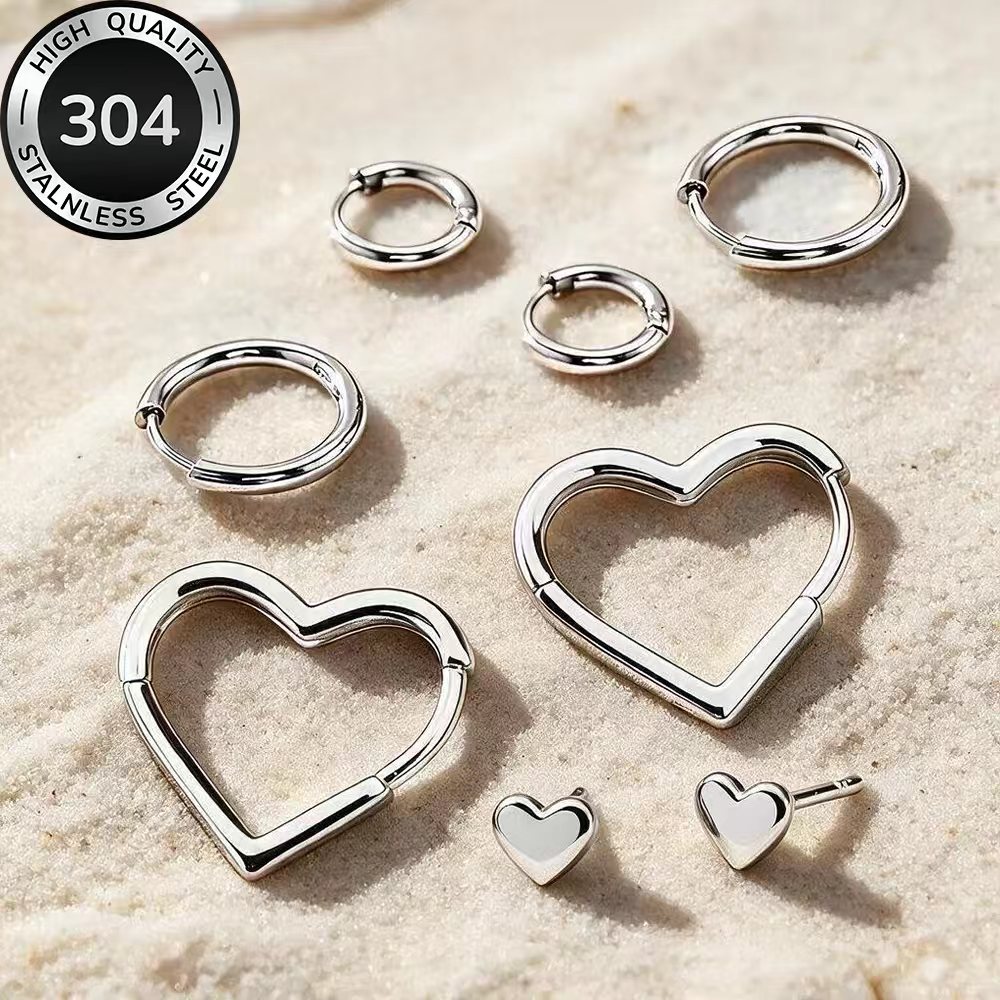 TEMU 4 Pairs Of High-quality 304 Stainless Steel Golden Earrings, Kc, Hypoallergenic, Anti-tarnish, Comfortable And Versatile, Simple And Elegant,