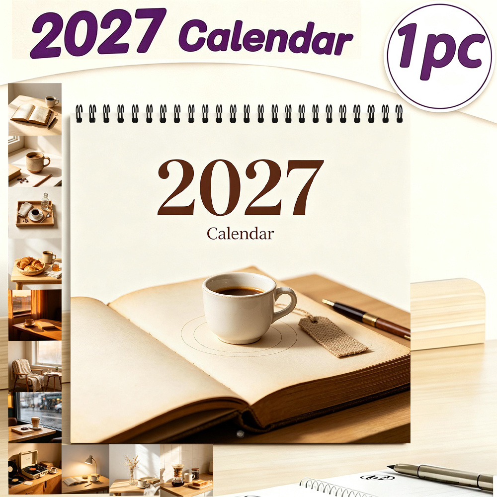 TEMU 1pc, 2027 Coffee Theme Calendar 21x21cm All 12 Months Monthly Calendar Lifestyle Scene Pages Clear Daily Planner Wall Calendar Bedroom Shop Wall