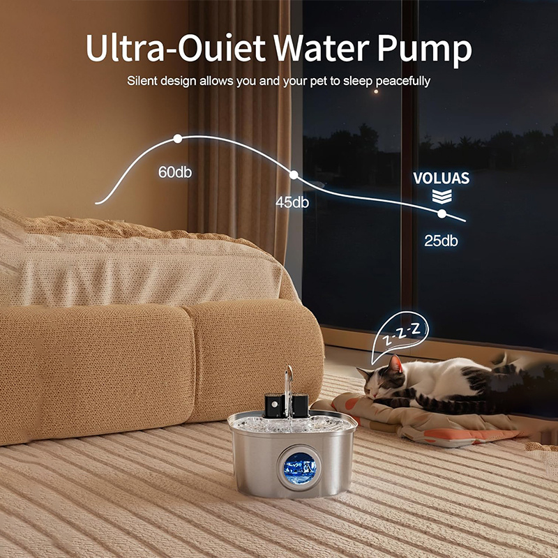 Fontaine à eau automatique en acier inoxydable de 108 oz/3,2 L - Fontaine à gravité pour chats et chiens avec distributeur d'eau coulante, alimentation par batterie/USB (IPX8), système d'eau à faible entretien pour grands animaux, tortues, oiseaux et aquariums