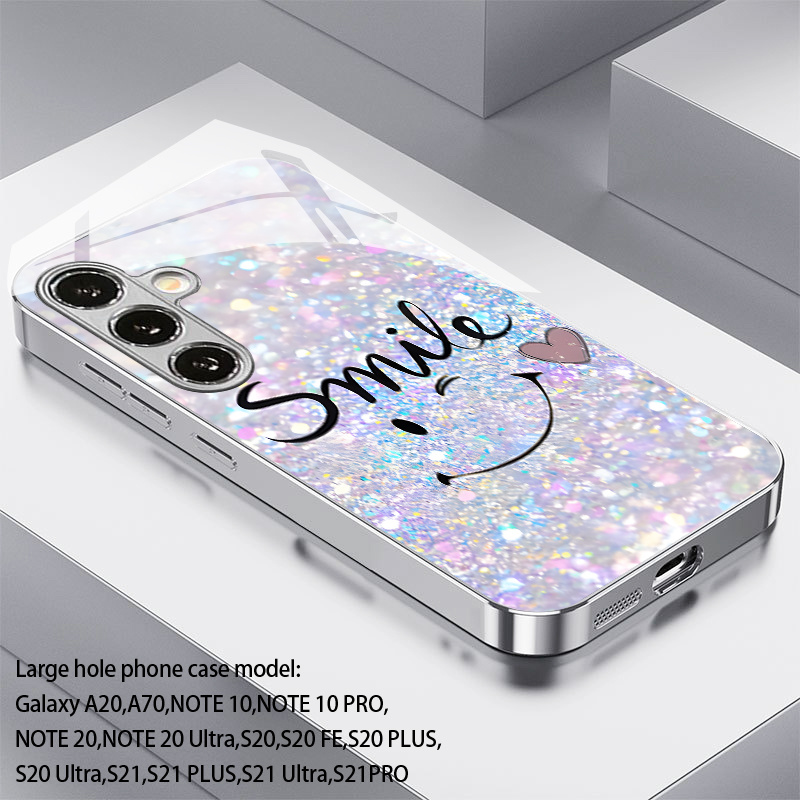 TEMU Phone Case - Iridescent Smile Glitter Background 2d Pattern, Feel, Electroplated Glass Suitable For S26, 25, S24, S23, S22, S20, A55, A54, A53,